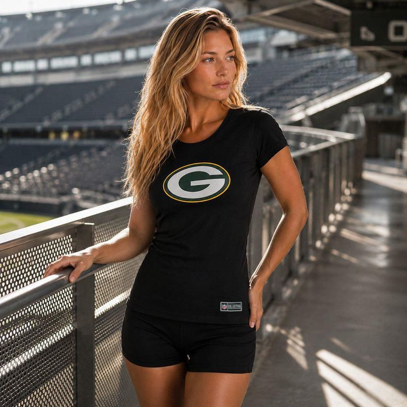 Playera Aficionado NFL Green Bay Packers Manga Corta Negro Mujer