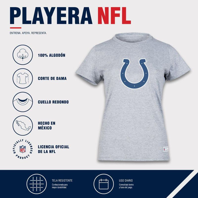 Playera Aficionado NFL Indianapolis Colts Manga Corta Gris Mujer