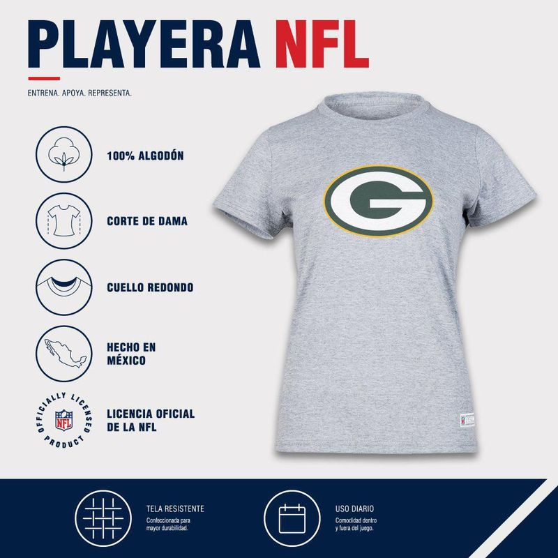 Playera Aficionado NFL Green Bay Packers Manga Corta Gris Mujer