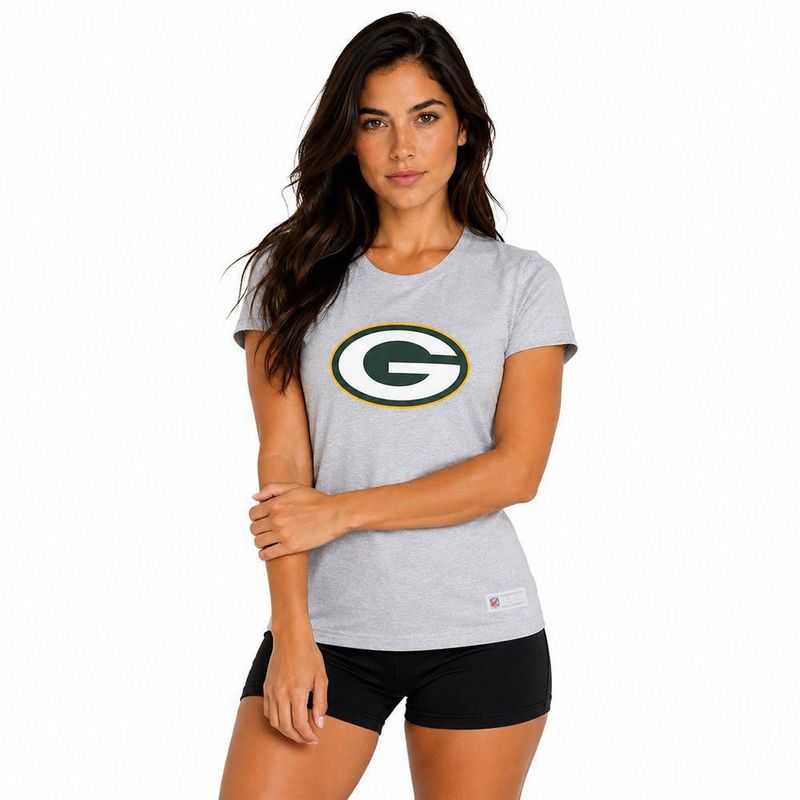 Playera Aficionado NFL Green Bay Packers Manga Corta Gris Mujer