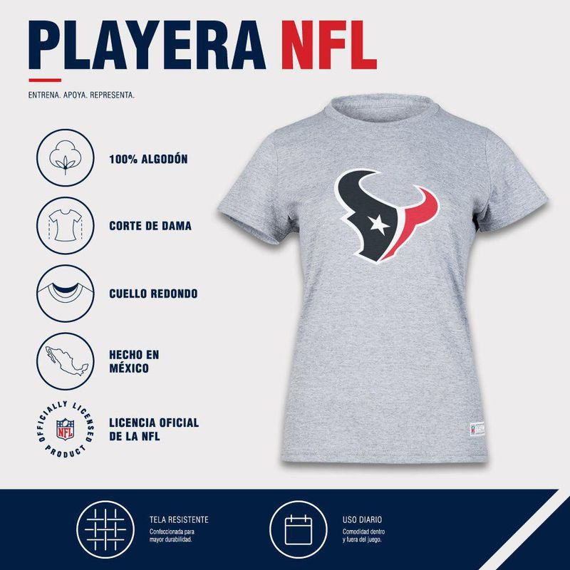 Playera Aficionado NFL Houston Texans Manga Corta Gris Mujer
