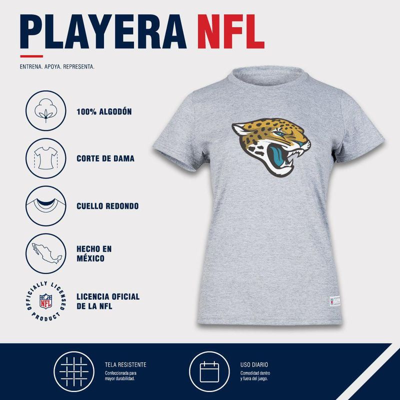 Playera Aficionado NFL Jacksonville Jaguars Manga Corta Gris Mujer