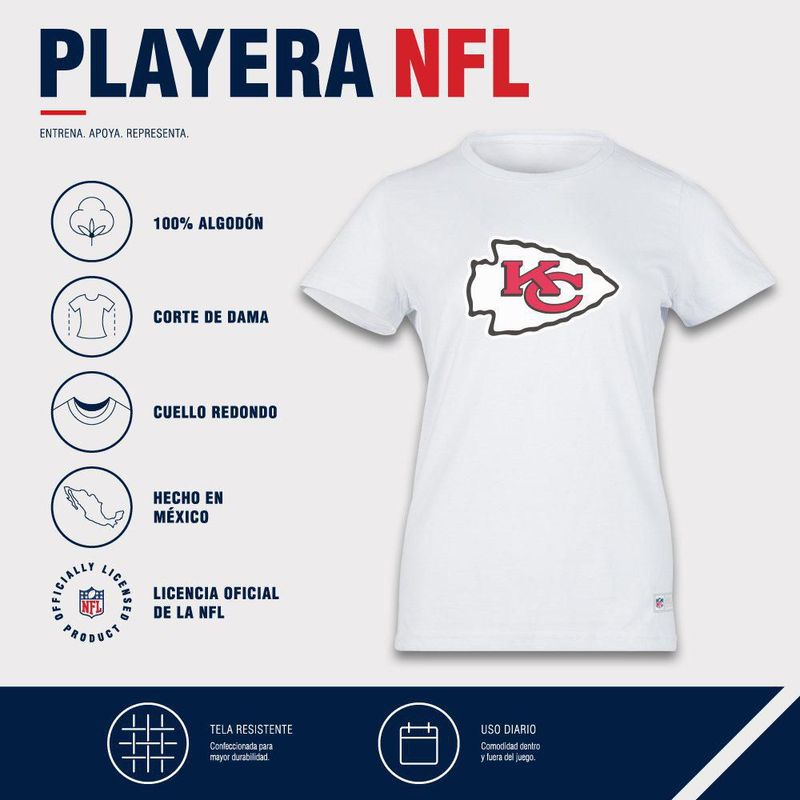 Playera Aficionado NFL Kansas City Chiefs Manga Corta Blanco Mujer
