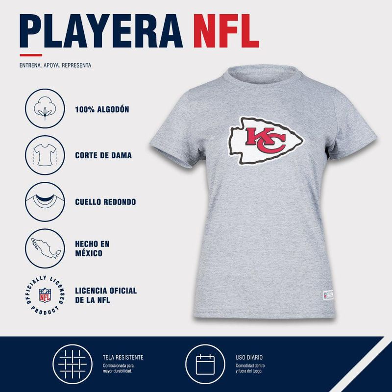 Playera Aficionado NFL Kansas City Chiefs Manga Corta Gris Mujer