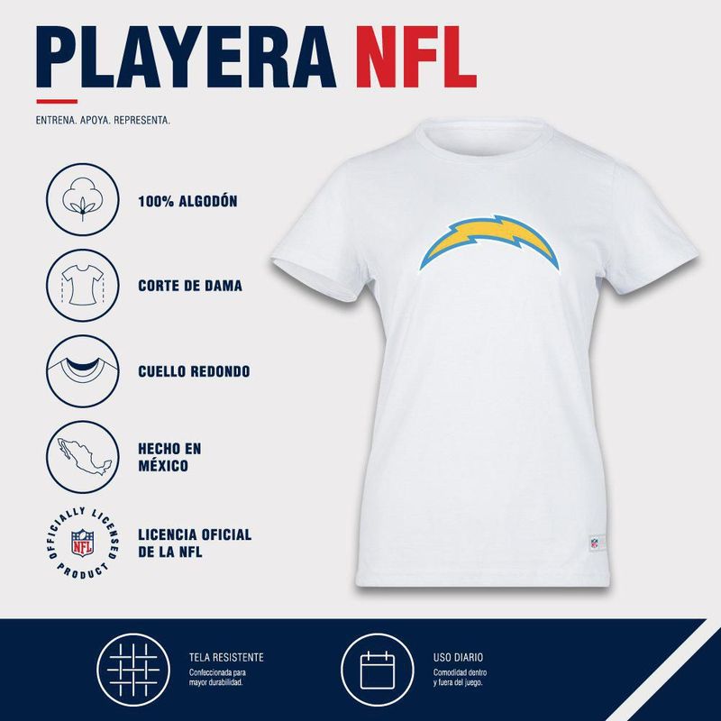 Playera Aficionado NFL Los Angeles Chargers Manga Corta Blanco Mujer