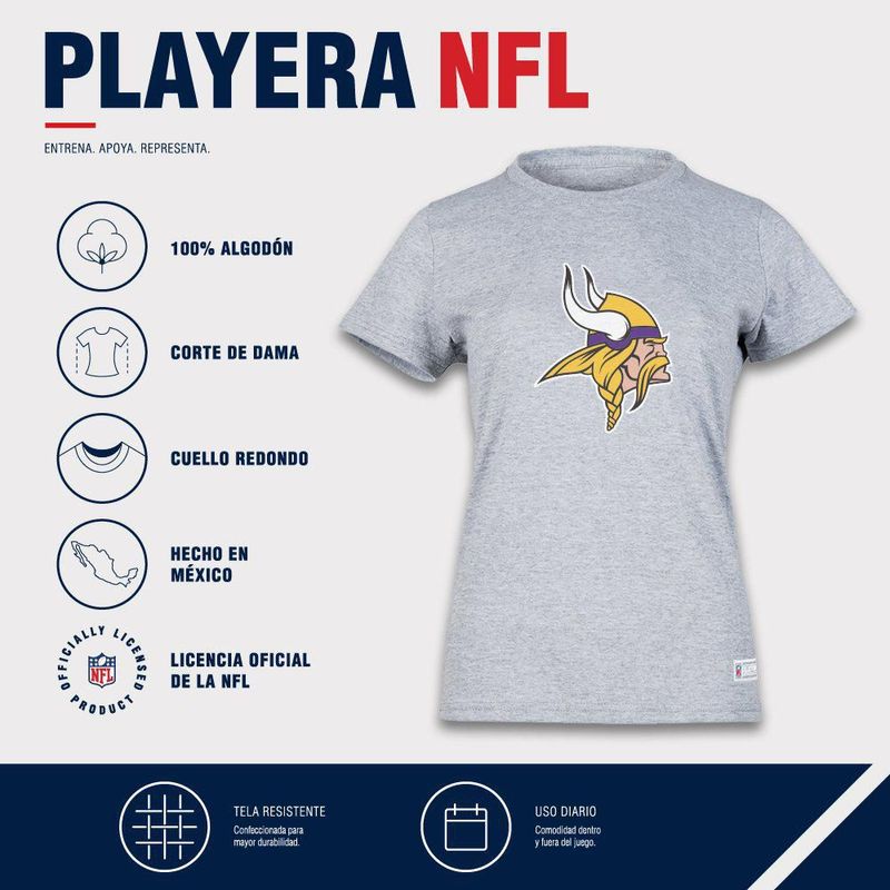 Playera Aficionado NFL Minnesota Vikings Manga Corta Gris Mujer