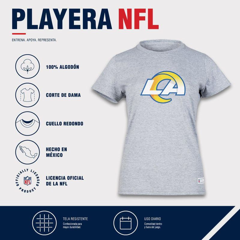 Playera Aficionado NFL Los Angeles Rams Manga Corta Gris Mujer