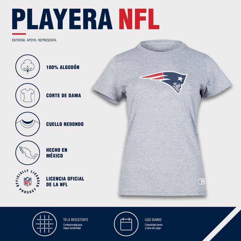 Playera Aficionado NFL New England Patriots Manga Corta Gris Mujer