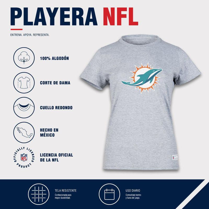 Playera Aficionado NFL Miami Dolphins Manga Corta Gris Mujer