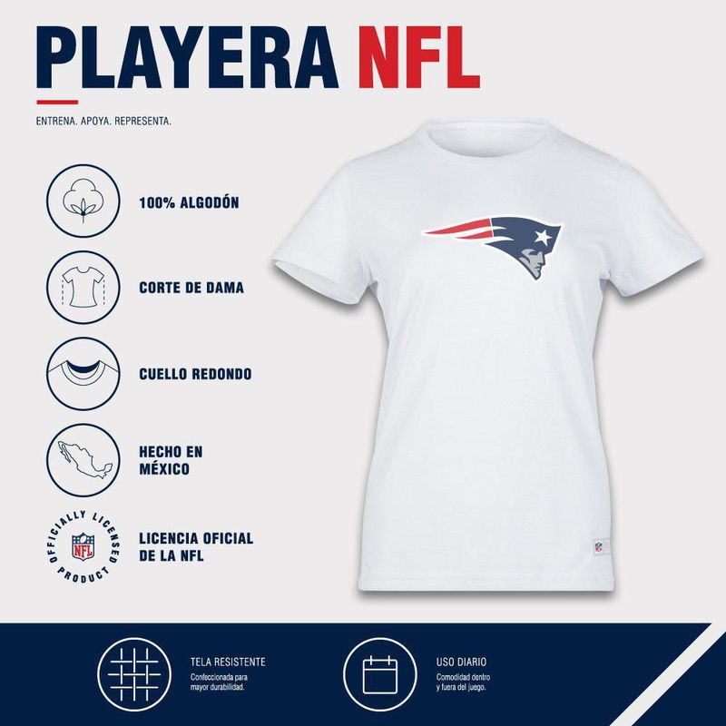 Playera Aficionado NFL New England Patriots Manga Corta Blanco Mujer