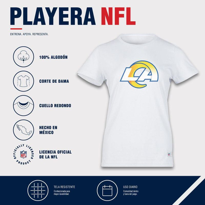 Playera Aficionado NFL Los Angeles Rams Manga Corta Blanco Mujer
