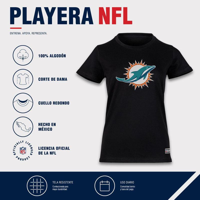 Playera Aficionado NFL Miami Dolphins Manga Corta Negro Mujer