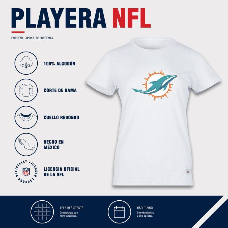 Playera Aficionado NFL Miami Dolphins Manga Corta Blanco Mujer
