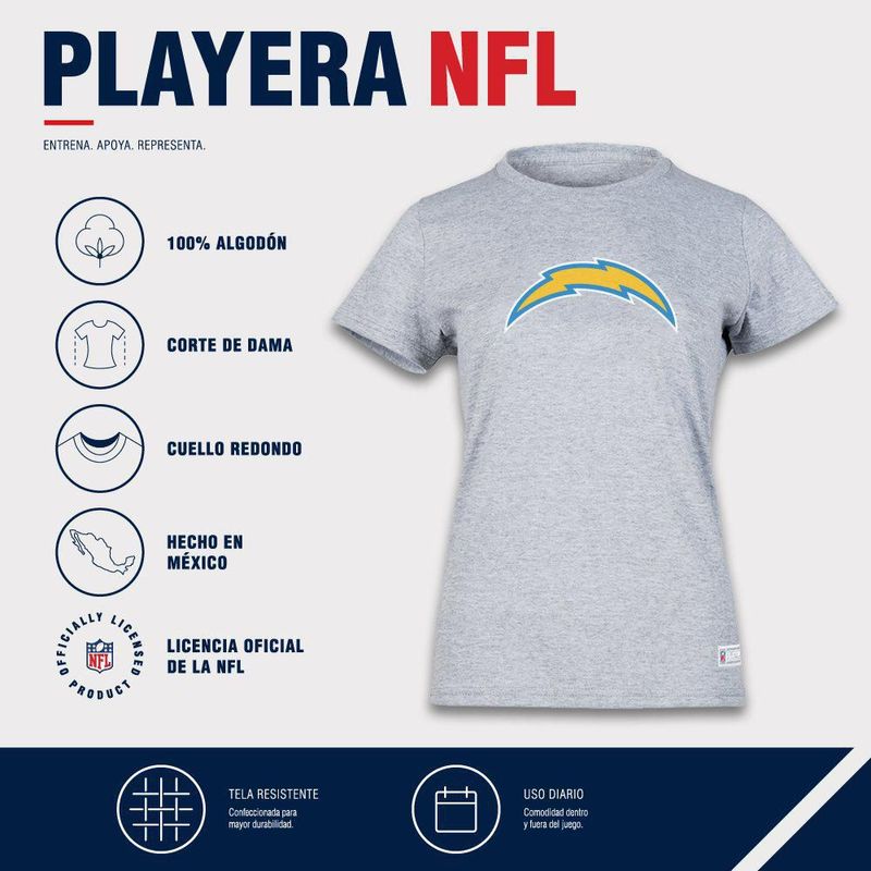 Playera Aficionado NFL Los Angeles Chargers Manga Corta Gris Mujer