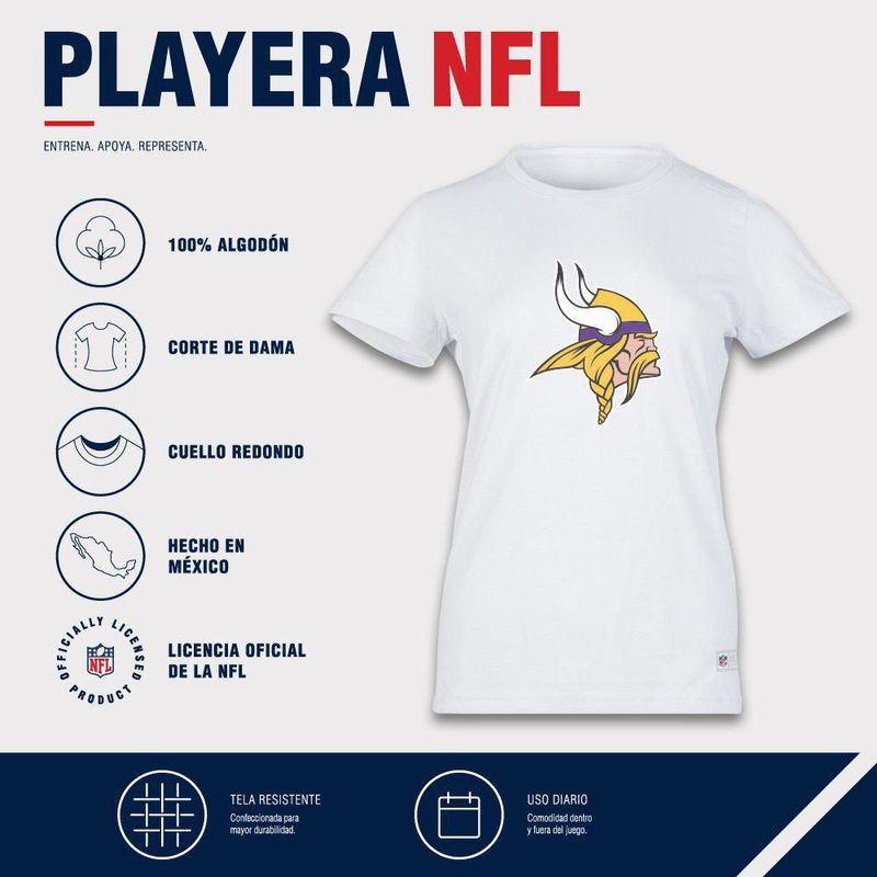 Playera Aficionado NFL Minnesota Vikings Manga Corta Blanco Mujer