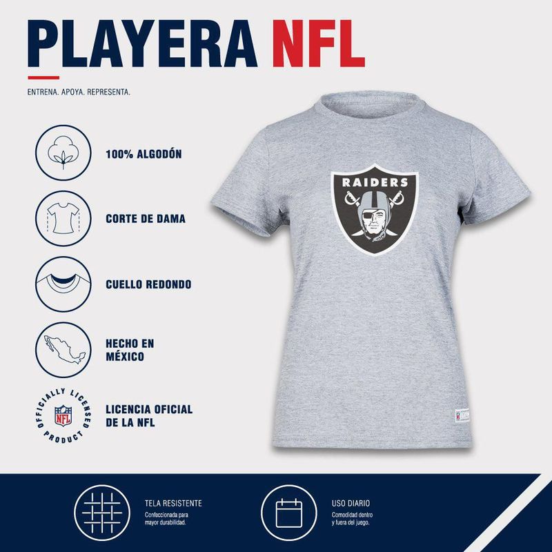 Playera Aficionado NFL Las Vegas Raiders Manga Corta Gris Mujer