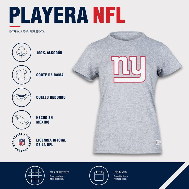 Playera Aficionado NFL New York Giants Manga Corta Gris Mujer
