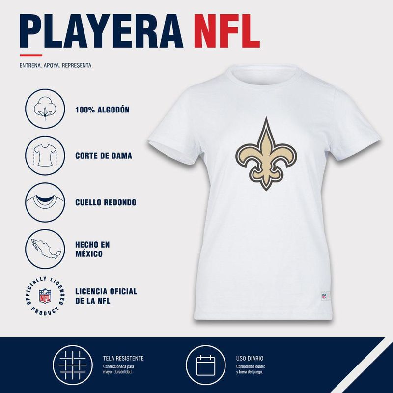 Playera Aficionado NFL New Orleans Saints Manga Corta Blanco Mujer