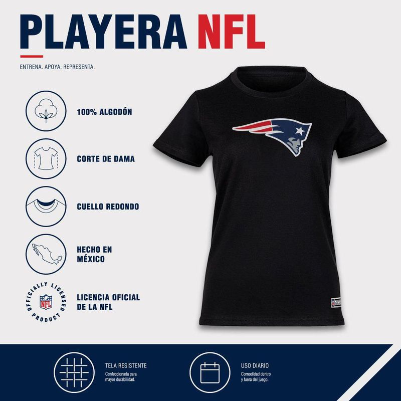 Playera Aficionado NFL New England Patriots Manga Corta Negro Mujer