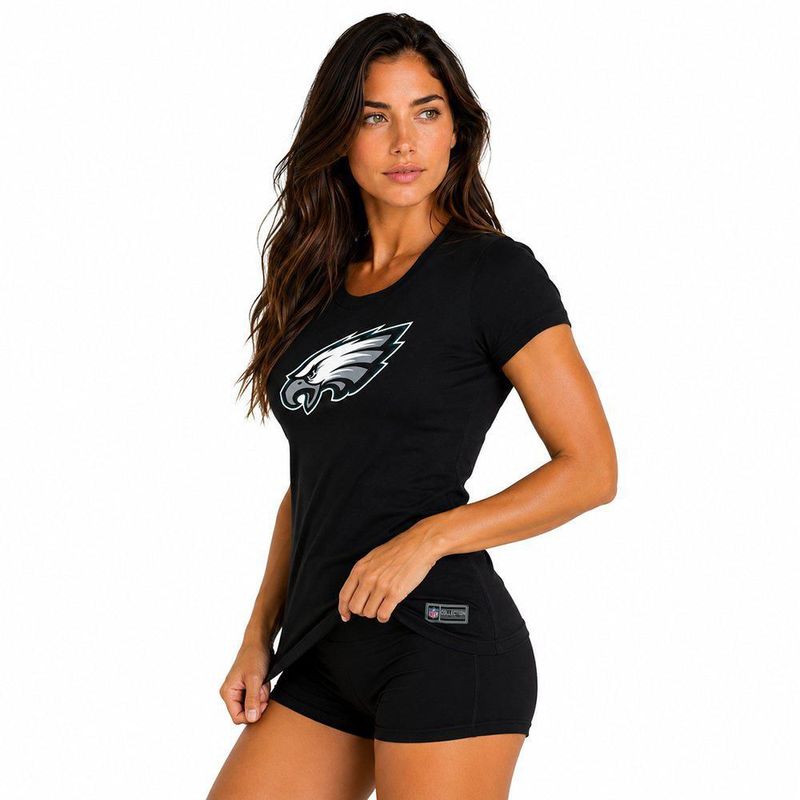 Playera Aficionado NFL Philadelphia Eagles Manga Corta Negro Mujer