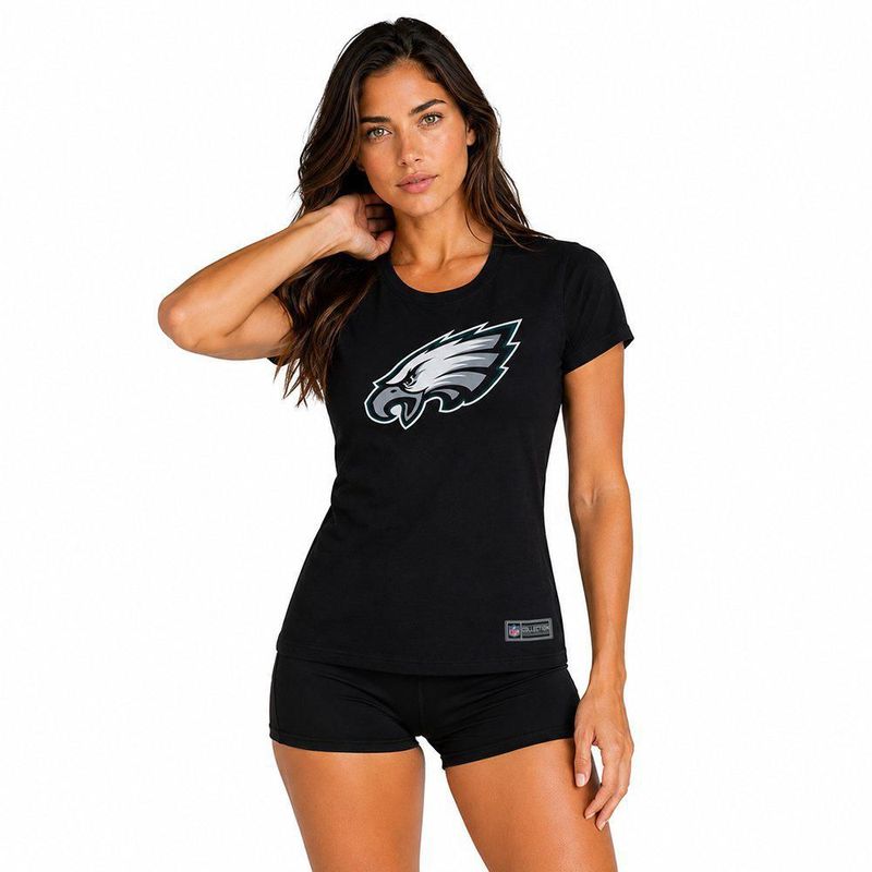 Playera Aficionado NFL Philadelphia Eagles Manga Corta Negro Mujer
