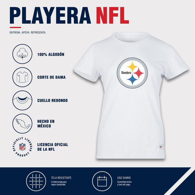 Playera Aficionado NFL Pittsburgh Steelers Manga Corta Blanco Mujer