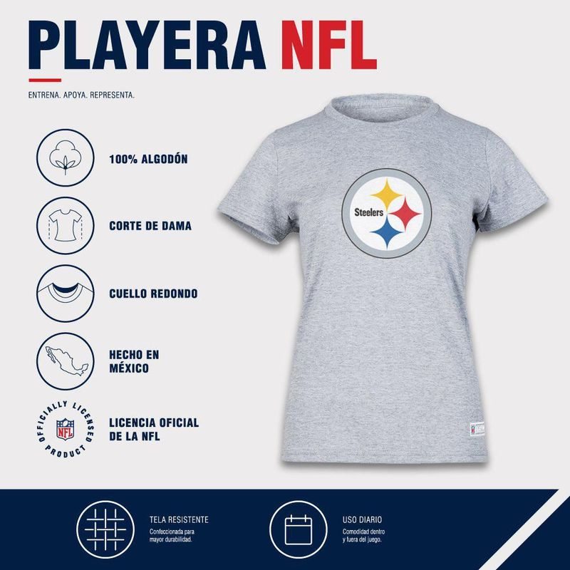 Playera Aficionado NFL Pittsburgh Steelers Manga Corta Gris Mujer