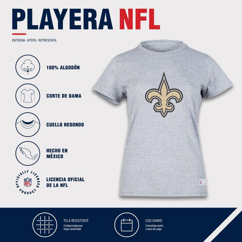 Playera Aficionado NFL New Orleans Saints Manga Corta Gris Mujer