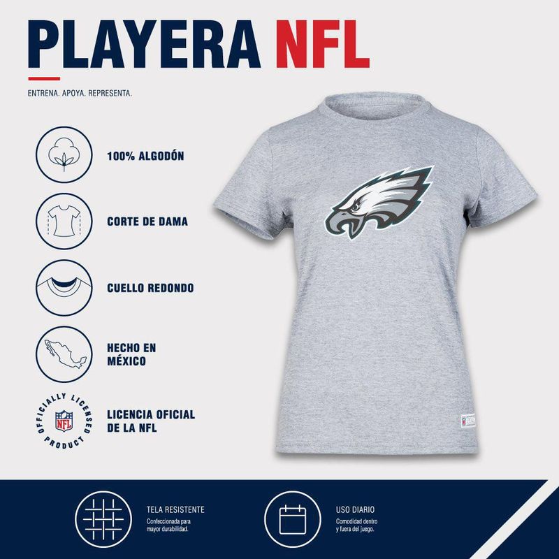 Playera Aficionado NFL Philadelphia Eagles Manga Corta Gris Mujer