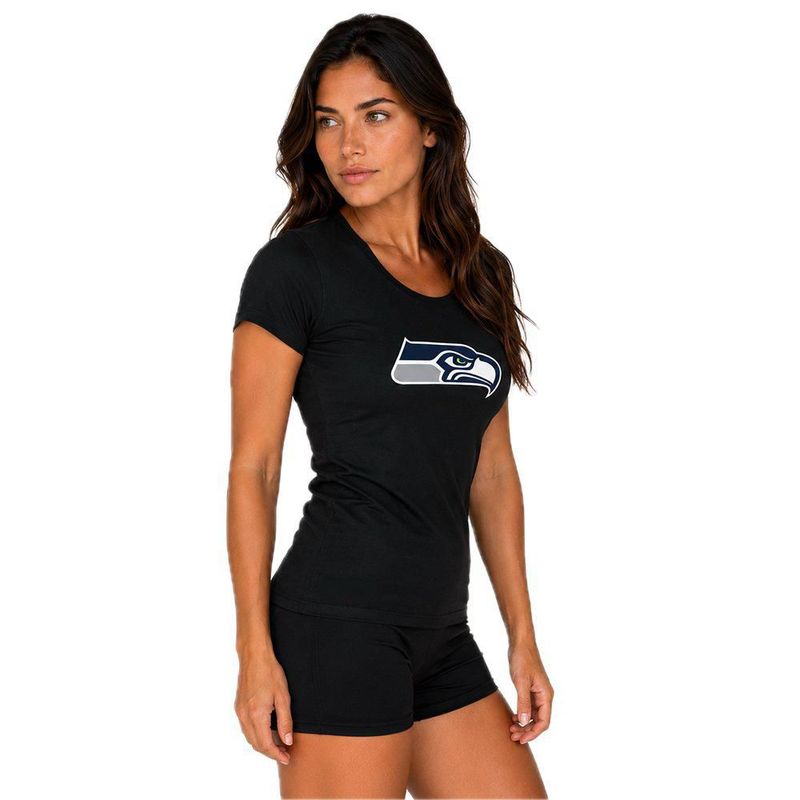 Playera Aficionado NFL Seattle Seahawks Manga Corta Negro Mujer