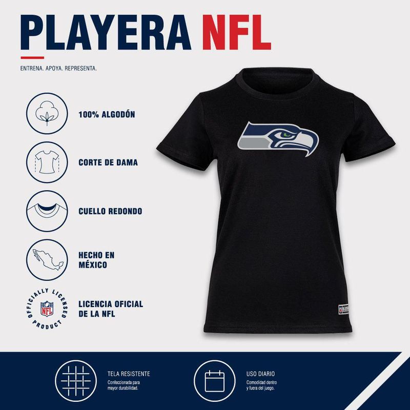 Playera Aficionado NFL Seattle Seahawks Manga Corta Negro Mujer