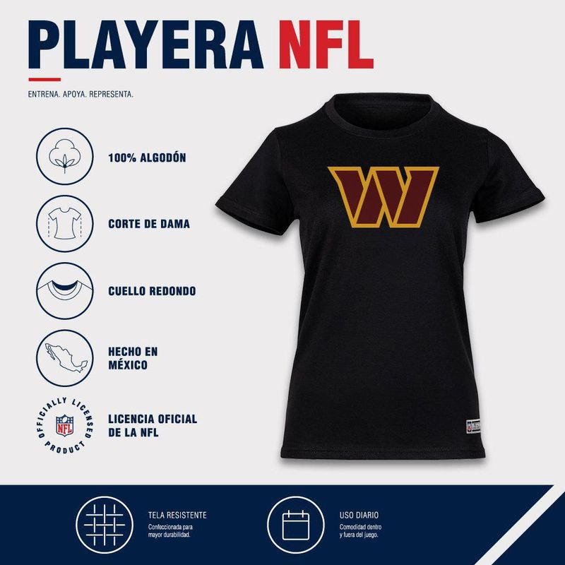 Playera Aficionado NFL Washington Commanders Manga Corta Negro Mujer