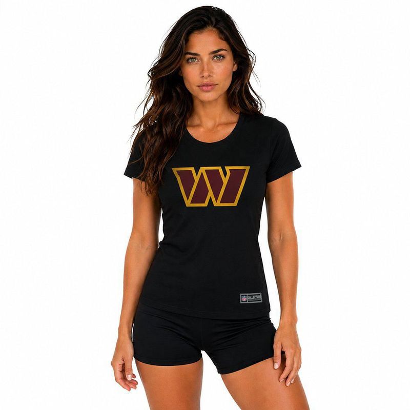 Playera Aficionado NFL Washington Commanders Manga Corta Negro Mujer