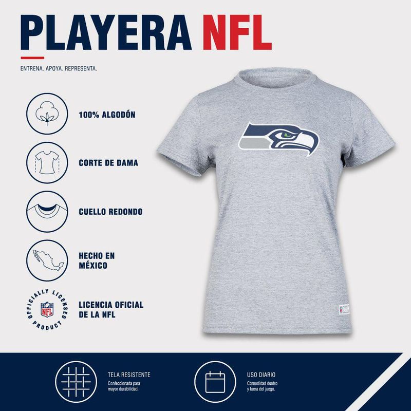 Playera Aficionado NFL Seattle Seahawks Manga Corta Gris Mujer