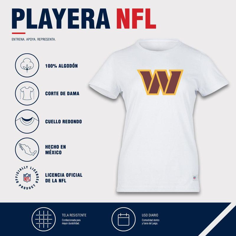 Playera Aficionado NFL Washington Commanders Manga Corta Blanco Mujer