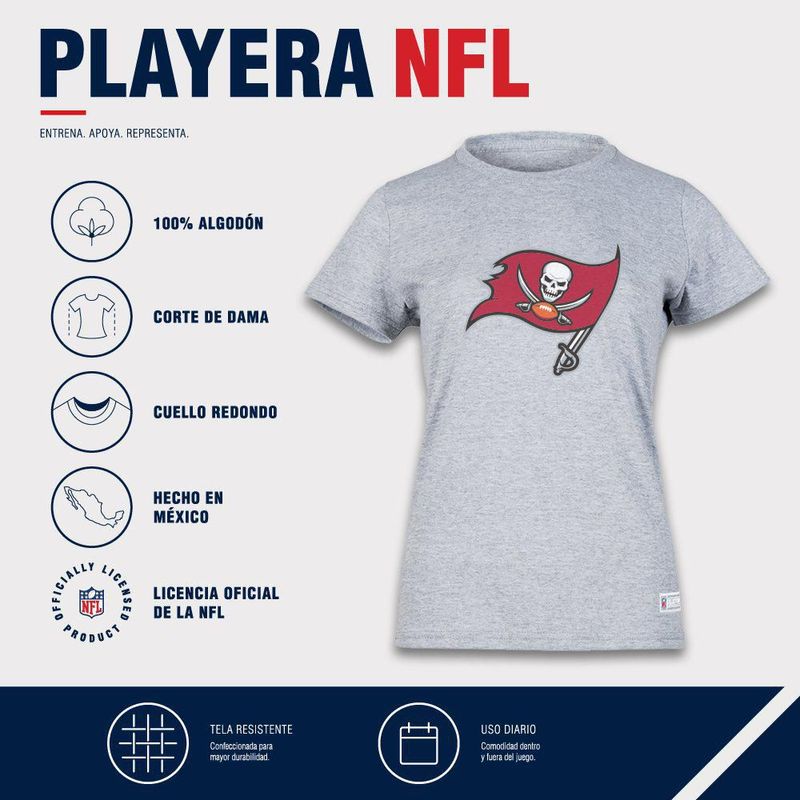 Playera Aficionado NFL Tampa Bay Buccaneers Manga Corta Gris Mujer