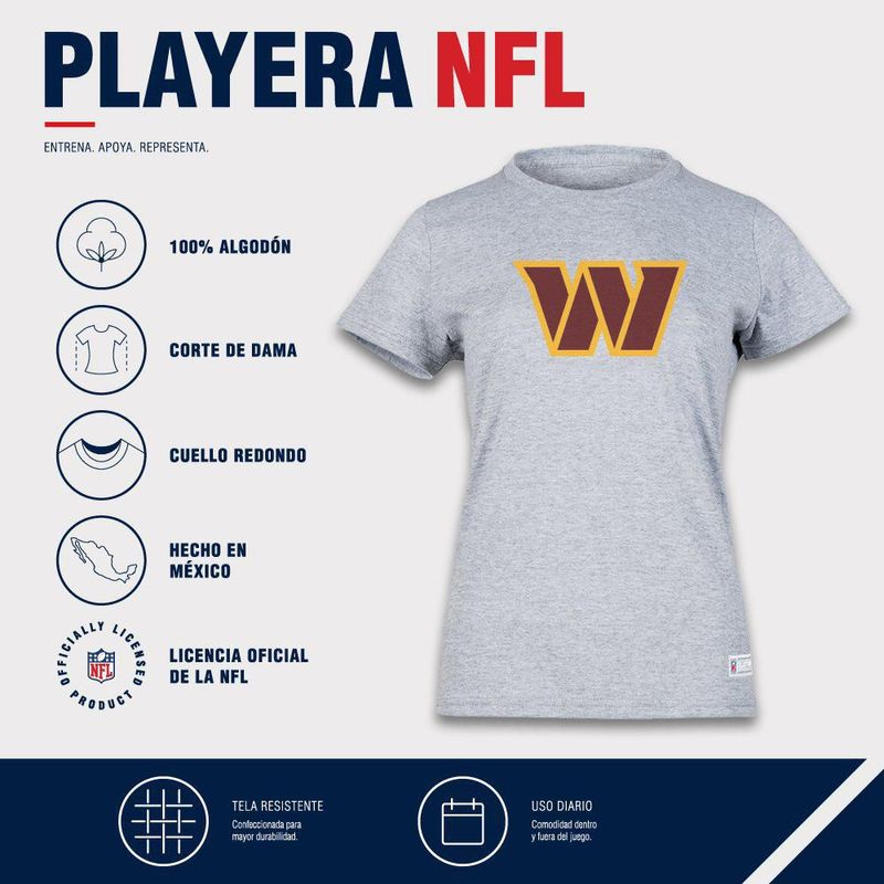 Playera Aficionado NFL Washington Commanders Manga Corta Gris Mujer