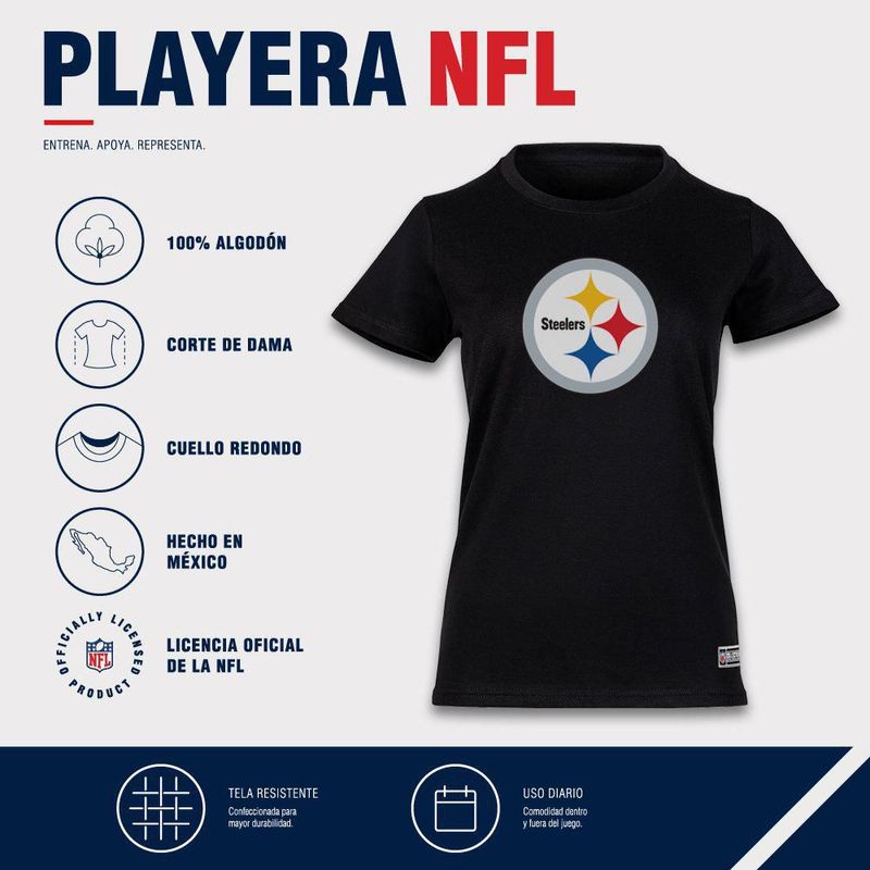 Playera Aficionado NFL Pittsburgh Steelers Manga Corta Negro Mujer