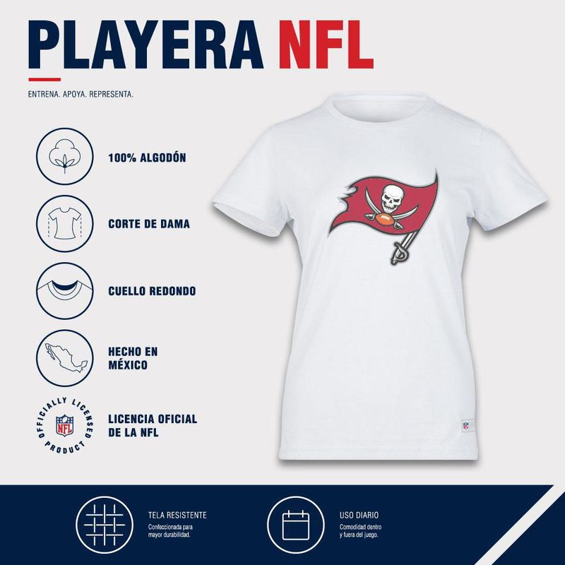 Playera Aficionado NFL Tampa Bay Buccaneers Manga Corta Blanco Mujer