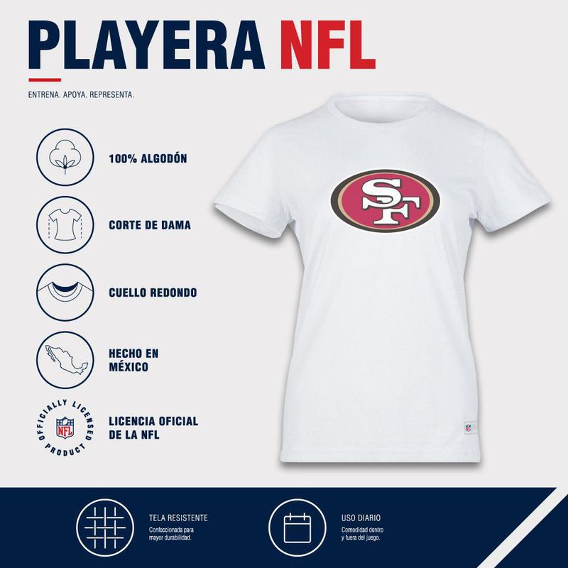 Playera Aficionado NFL San Francisco 49ers Manga Corta Blanco Mujer