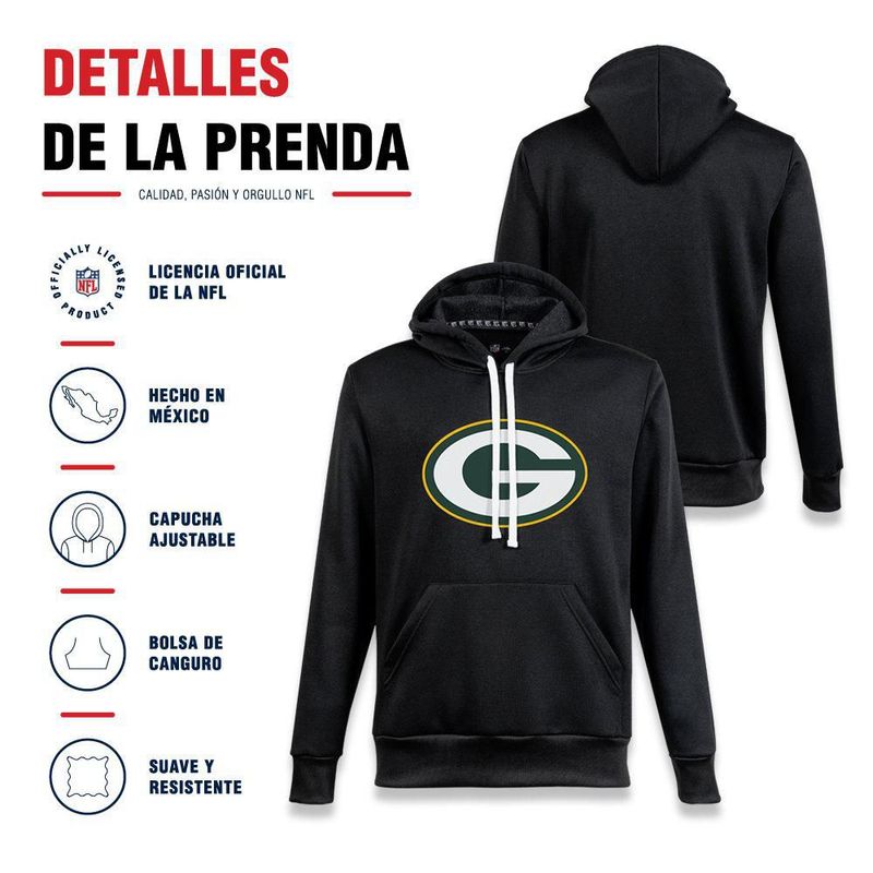 Sudadera Hoodie NFL Green Bay Packers Manga Larga Negro Hombre