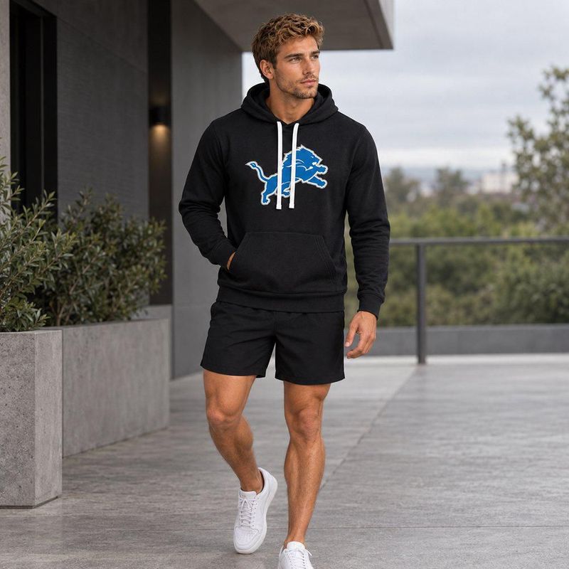 Sudadera Hoodie NFL Detroit Lions Manga Larga Negro Hombre