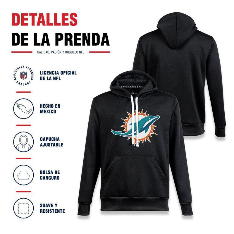 Sudadera Hoodie NFL Miami Dolphins Manga Larga Negro Hombre