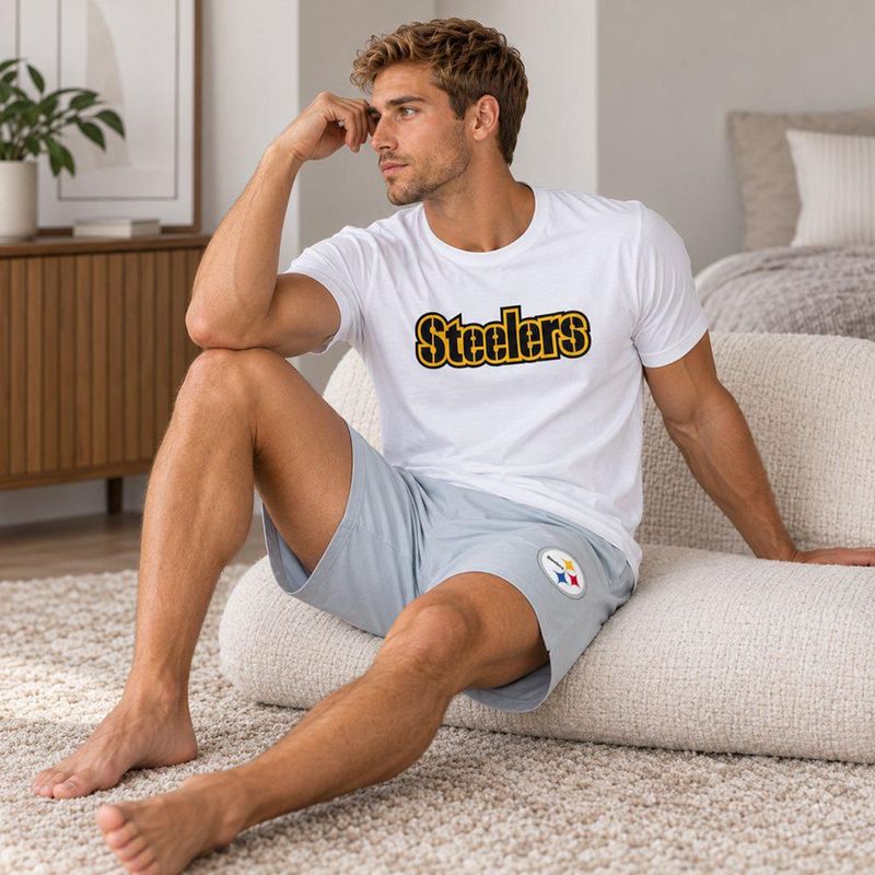 Conjunto Pijama NFL Pittsburgh Steelers Playera y Short Blanco Hombre