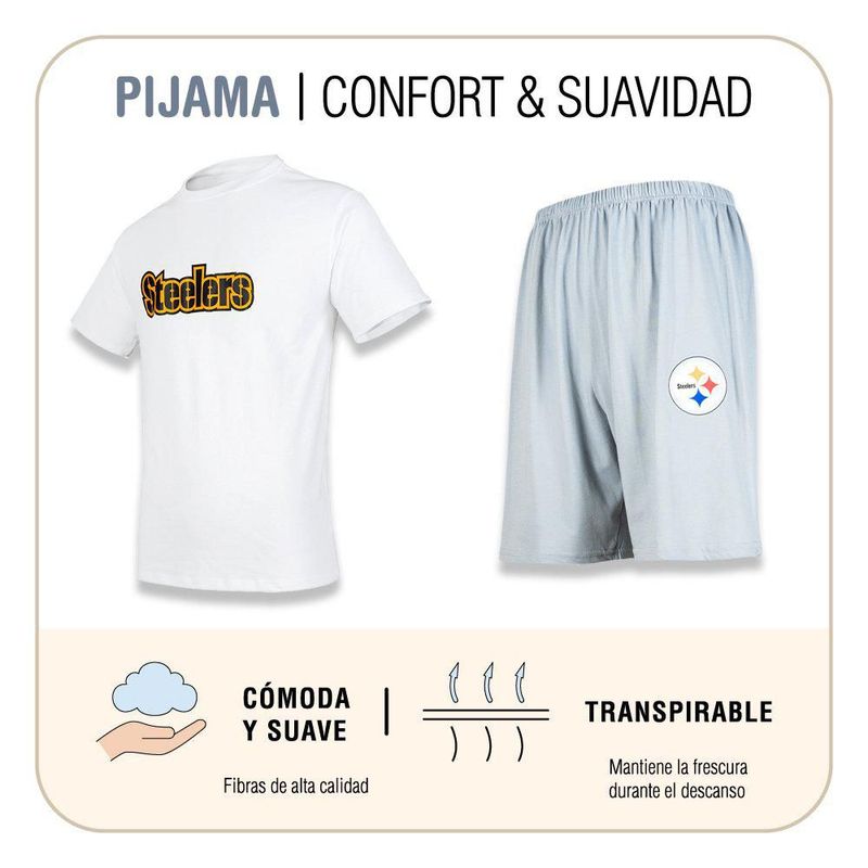 Conjunto Pijama NFL Pittsburgh Steelers Playera y Short Blanco Hombre