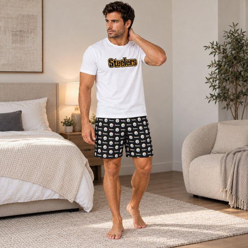 Conjunto Pijama NFL Pittsburgh Steelers Playera y Short Blanco Hombre