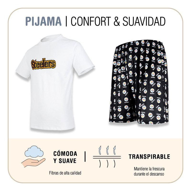 Conjunto Pijama NFL Pittsburgh Steelers Playera y Short Blanco Hombre
