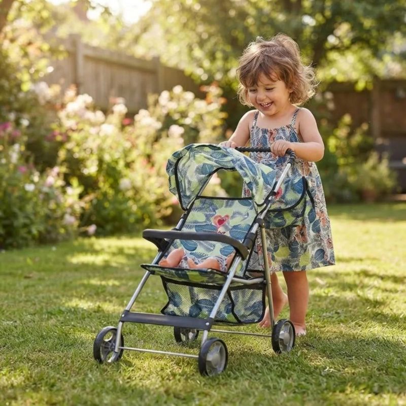 Carriolita De Muñecas Juguete Baby Kaori Ss05 Con Canasta Negro Flores