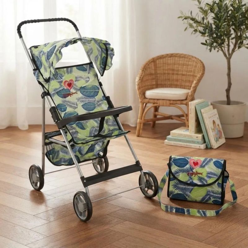 Carriolita De Muñecas Juguete Baby Kaori Ss05 Con Canasta Negro Flores