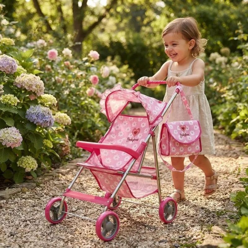 Carriolita De Muñecas Juguete Baby Kaori Ss05 Con Canasta Rosa Flores